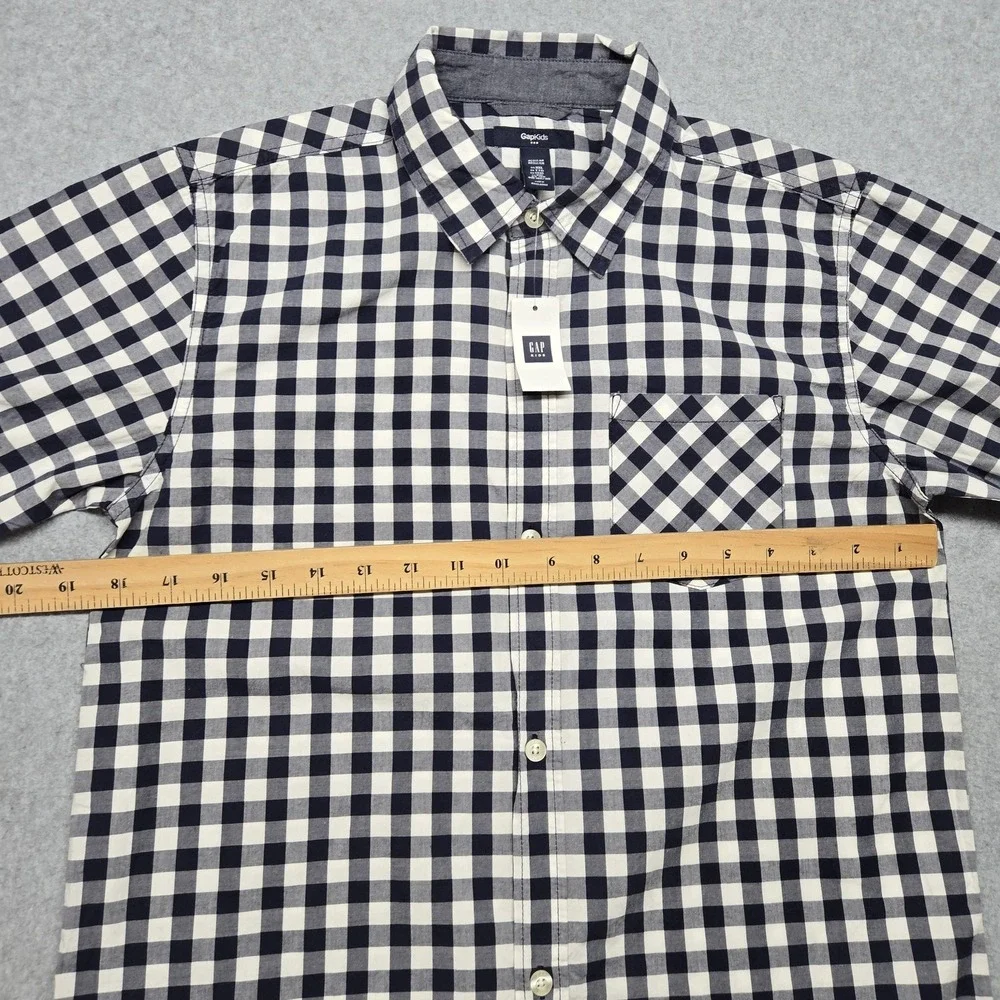 GapKids Shirt‎ Boys 13-14 Years Blue Check Button-Up Long Sleeve Pocket